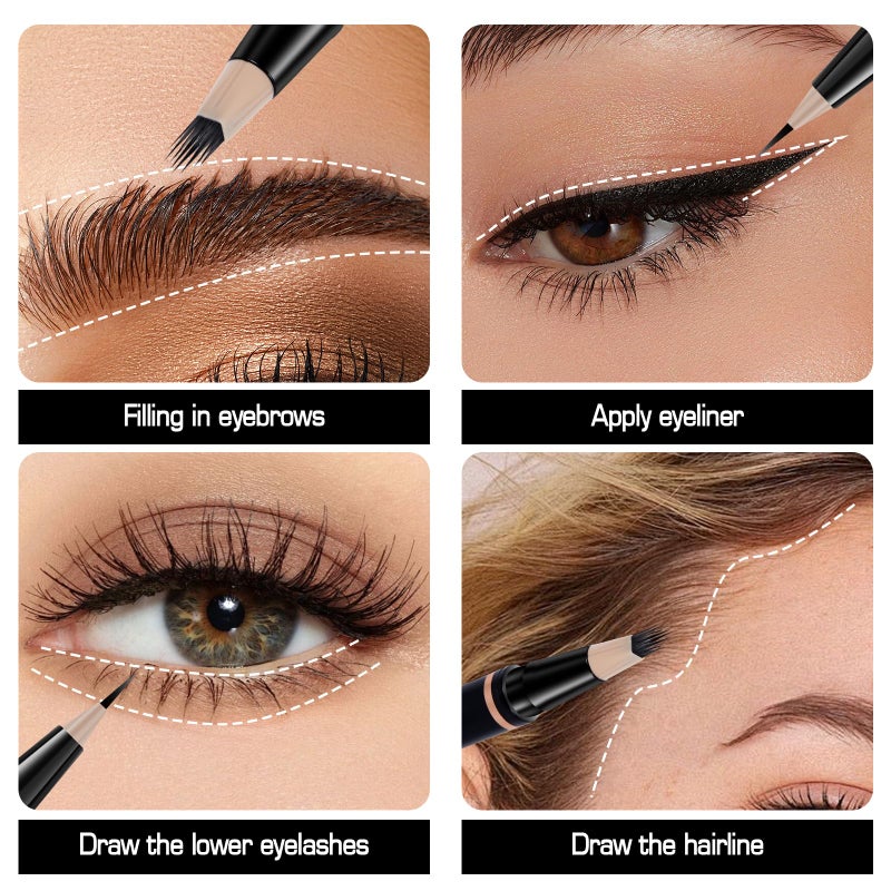 إي فلاي أقلام تحديد الحواجب للنساء، قلم تحديد الحواجب بتقنية الميكروبليدينغ، قلم حواجب سحري 2 في 1 برأسين مع فرشاة ثلاثية الأبعاد ودقيقة، لرسم حواجب طبيعية تشبه الشعر، يدوم طوال اليوم (بني داكن). - Image 3